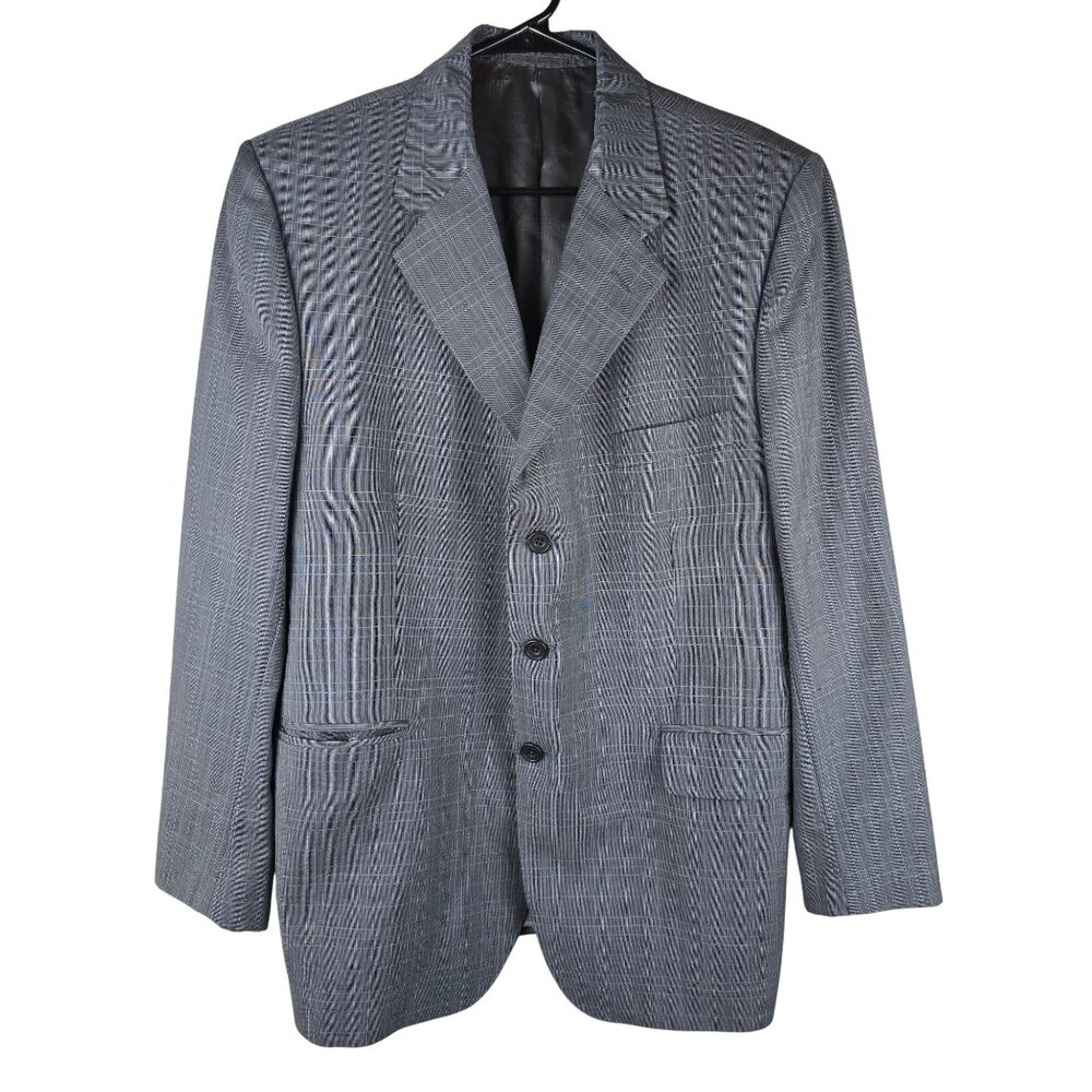 Gieves & Hawkes Savile Row Gray Plaid Suit Jacket With Notch Lapel Classic Fit